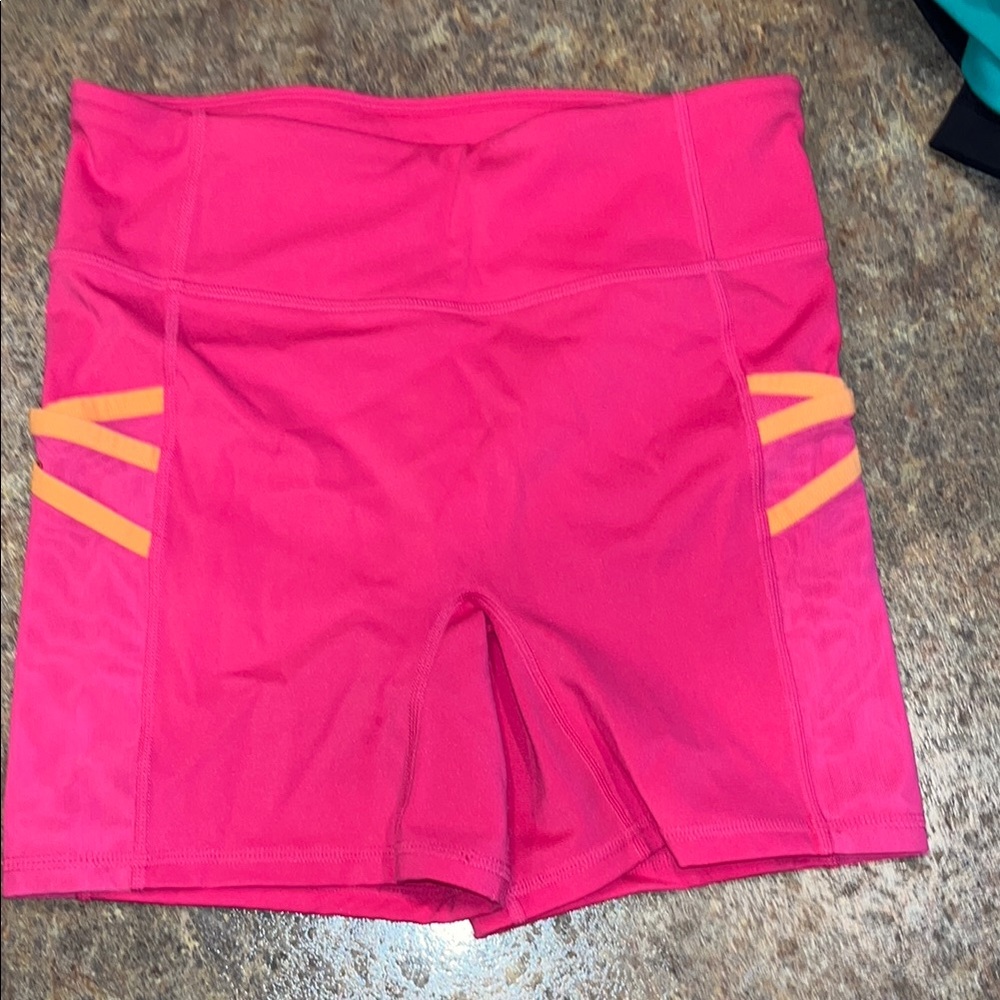 Fabletics Women's Pink and Orange Biker Shorts